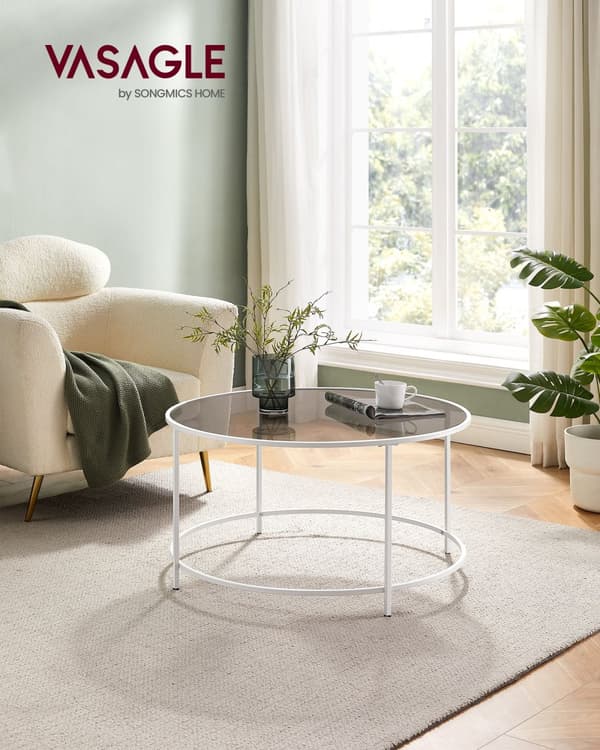 Soffbord, VASAGLE sidobord runt, 84x45,5 cm, Svart.