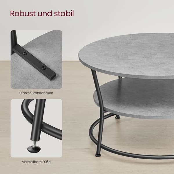 Sofabord, VASAGLE, 80 cm i diameter, 46,5 cm høj, Mørkebrun.