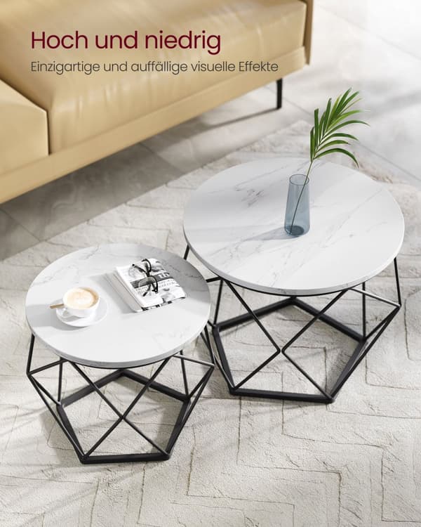 Sofabord, sidebord, Vasagle, 60x45 cm, Marmorhvid.