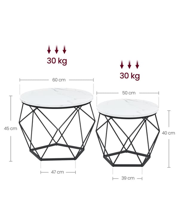Sofabord, sidebord, Vasagle, 60x45 cm, Marmorhvid.