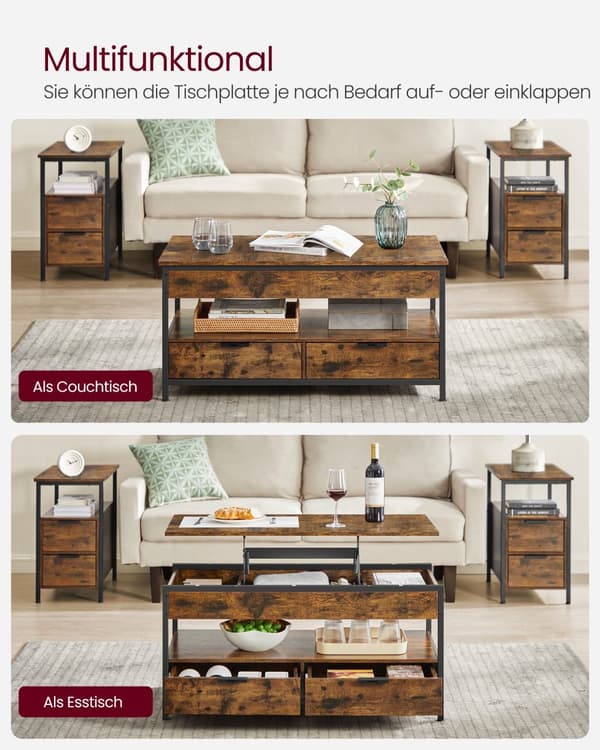 Soffbord, VASAGLE, 100x50 cm, Brun-Svart