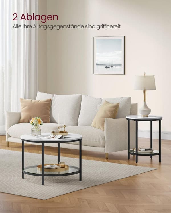 Sofabord, VASAGLE LCT071B13, 65x46 cm, Hvid