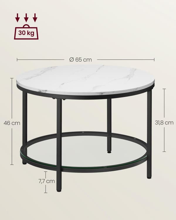 Sofabord, VASAGLE LCT071B13, 65x46 cm, Hvid