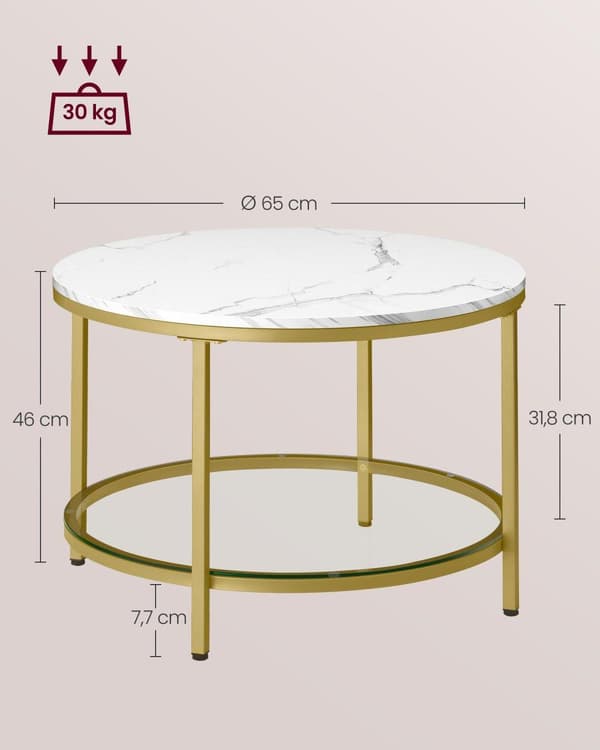 Soffbord, VASAGLE LCT071B13, 65x46 cm, Vit