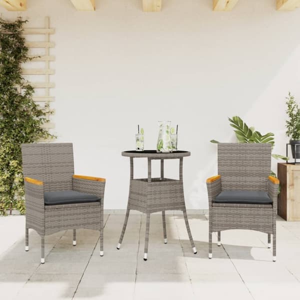 Matgrupp för trädgården med dynor 3 delar grå konstrotting&glas