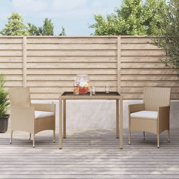 Matgrupp för trädgården 3 delar med dynor beige konstrotting