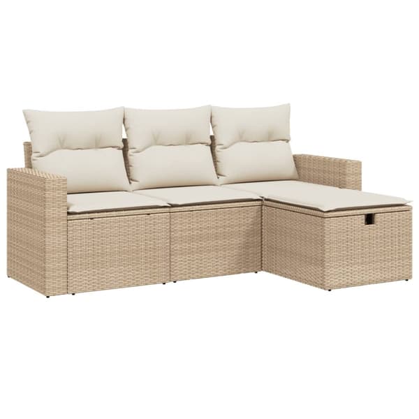 Soffgrupp för trädgård med dynor 4 delar beige konstrotting