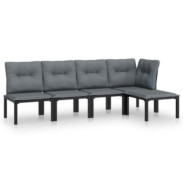 Loungegrupp 5 delar konstrotting svart och grå