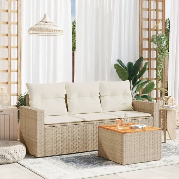 Soffgrupp för trädgård med dynor 4 delar beige konstrotting