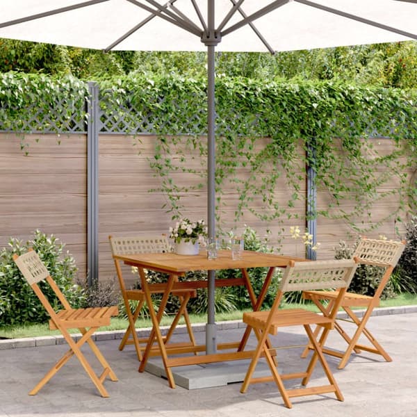 Matgrupp för trädgården 5 delar beige konstrotting/massivt trä