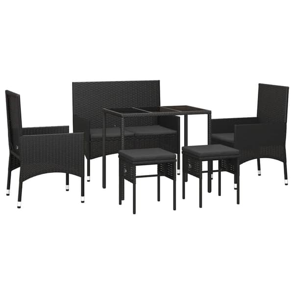 Loungegrupp med dynor 6 delar svart konstrotting