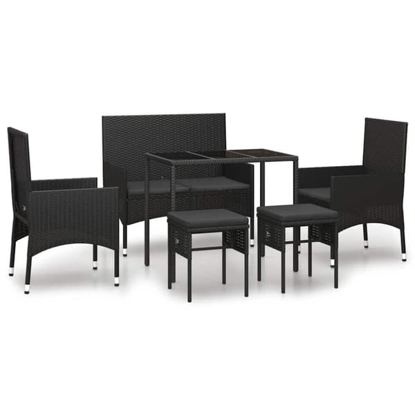 Loungegrupp med dynor 6 delar svart konstrotting