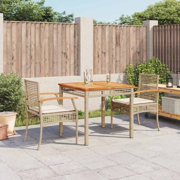 Matgrupp för trädgården 3 delar med dynor beige konstrotting