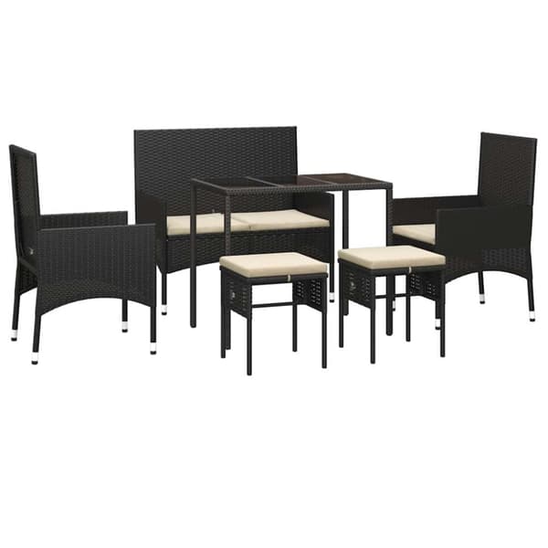 Loungegrupp med dynor 6 delar svart konstrotting