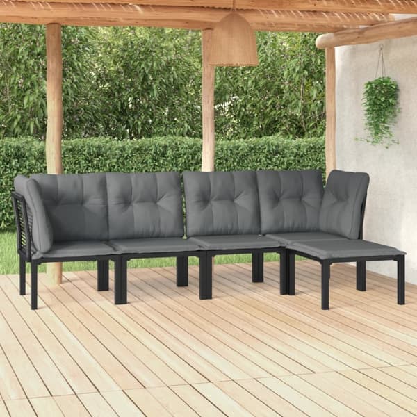 Loungegrupp 5 delar konstrotting svart och grå