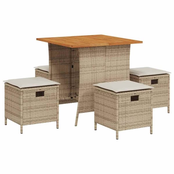 Matgrupp för trädgården med dynor 5 delar beige konstrotting