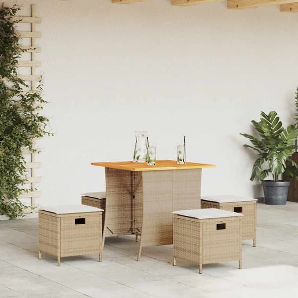 Matgrupp för trädgården med dynor 5 delar beige konstrotting