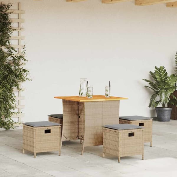 Matgrupp för trädgården med dynor 5 delar beige konstrotting