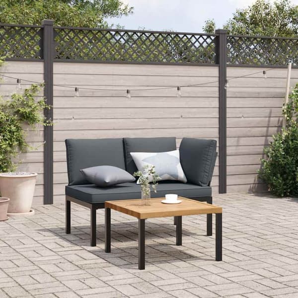 Trädgårdssoffa med dynor 2 delar svart aluminium