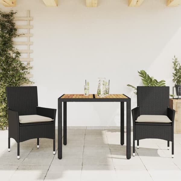 Matgrupp för trädgården med dynor 3 delar svart konstrotting