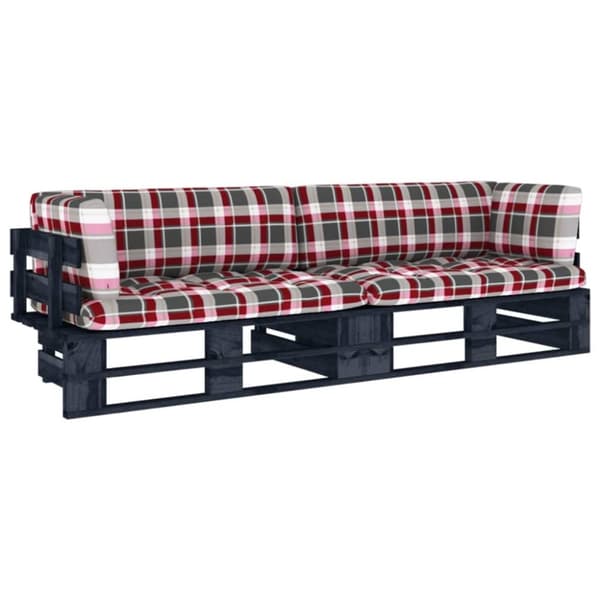 Pallsoffa 2-sits med dynor svart impregnerad furu