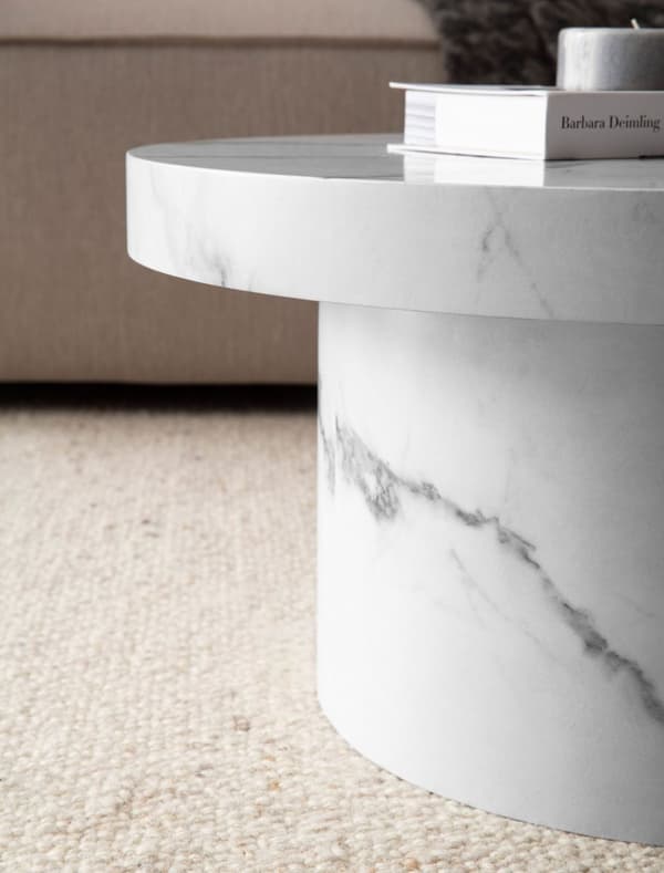 Rootz Modern Round soffbord - Samtida marmorutseende - Minimalistisk design - Anti -Slip Pads - 60 cm x 60 cm x 30 cm