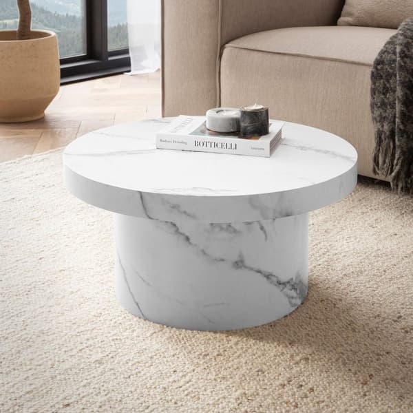 Rootz Modern Round soffbord - Samtida marmorutseende - Minimalistisk design - Anti -Slip Pads - 60 cm x 60 cm x 30 cm