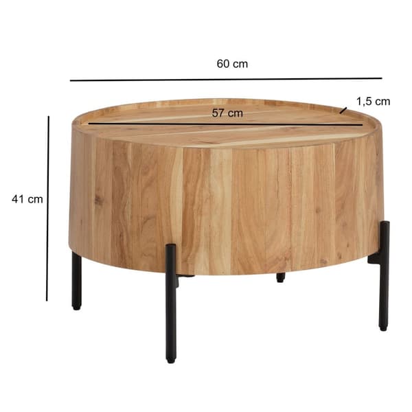 Rootz Round sofabord - Moderne møbler - Acacia Wood Table - Robuste ben - Anti -slip -drejeknapper - 60 cm x 60 cm x 41 cm