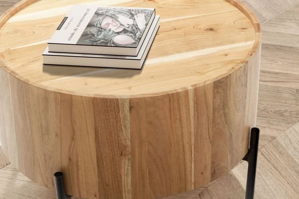 Rootz Round sofabord - Moderne møbler - Acacia Wood Table - Robuste ben - Anti -slip -drejeknapper - 60 cm x 60 cm x 41 cm