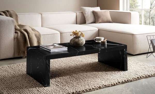 Rootz Simple sohvapöytä - Tyylikäs keskipiste - Marble -näköinen - U -muotoinen suunnittelu - tilava pinta - 110 cm x 55cm x 35cm