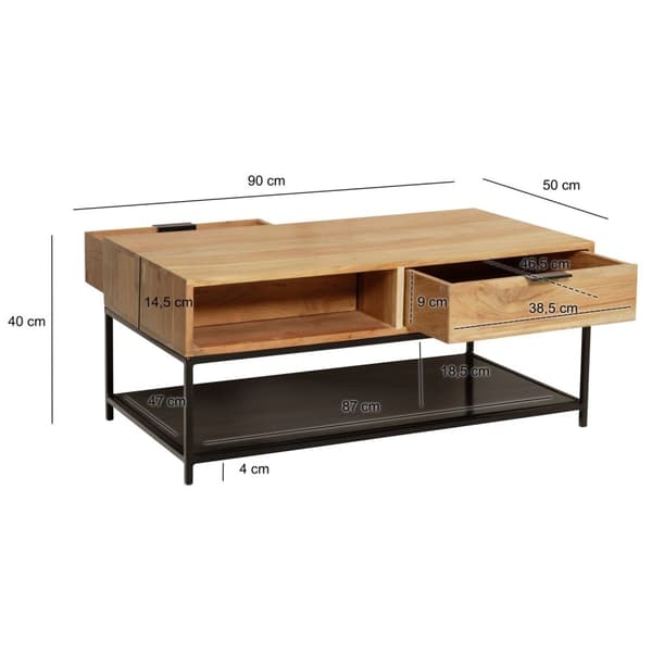 Rootz Stilfuld sofabord - Moderne sofabord - Rektangulært bord - Ekstra opbevaring og elegance - 90 cm x 50 cm x 40 cm