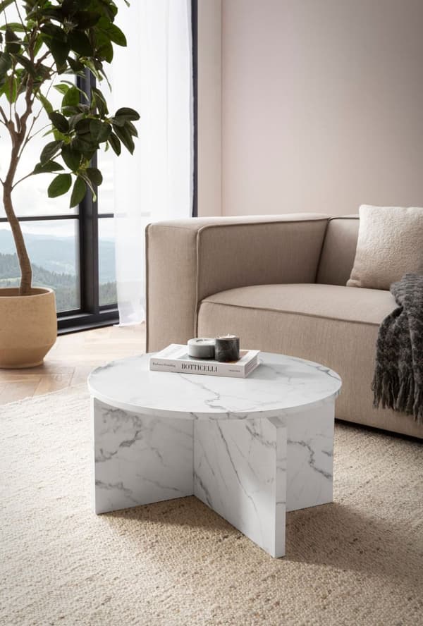 Rootz Moderne sofabord - Round Table - Marmor Look - Anti -Slip Design - 60 cm x 60 cm x 33 cm