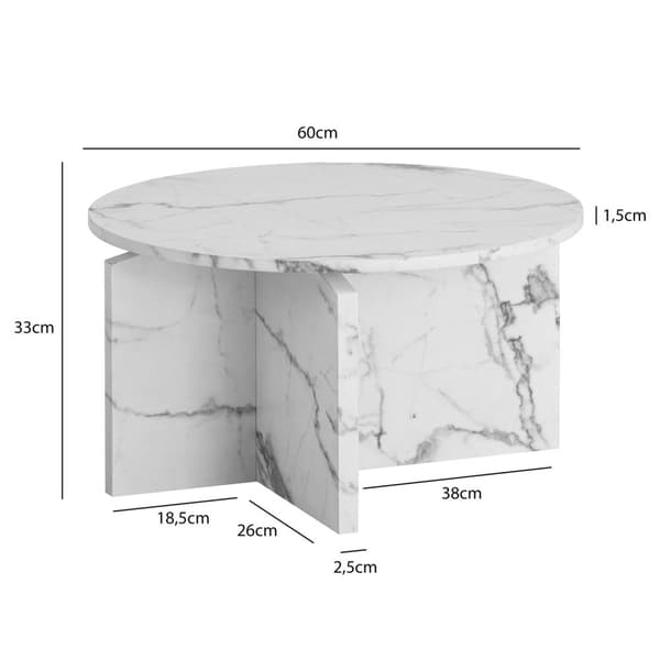 Rootz Moderne sofabord - Round Table - Marmor Look - Anti -Slip Design - 60 cm x 60 cm x 33 cm