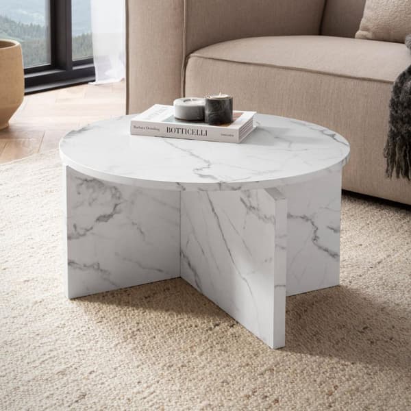 Rootz Moderne sofabord - Round Table - Marmor Look - Anti -Slip Design - 60 cm x 60 cm x 33 cm
