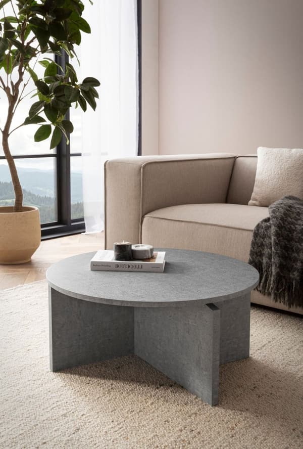 Rootz Modern soffbord - Round Table - Betong Look - Rymlig förvaring - 70 cm x 70 cm x 33 cm