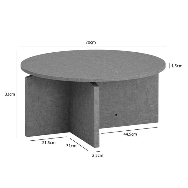 Rootz Modern soffbord - Round Table - Betong Look - Rymlig förvaring - 70 cm x 70 cm x 33 cm
