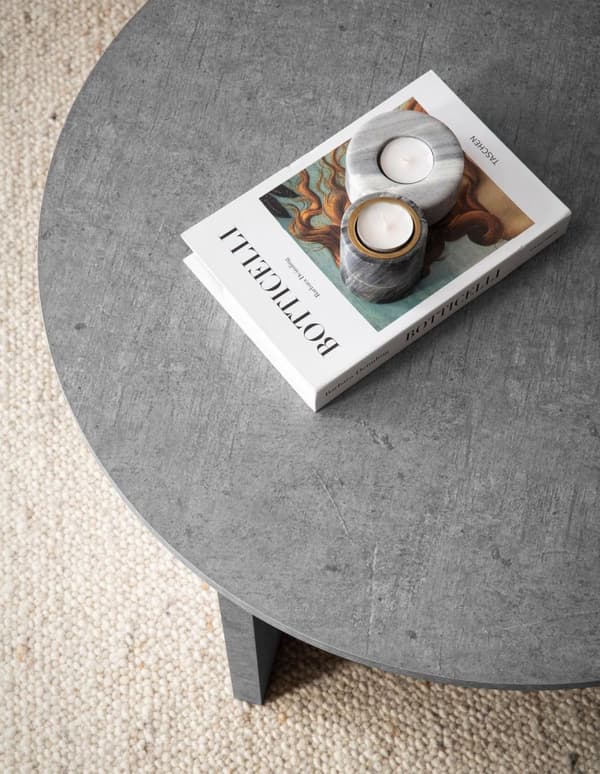 Rootz Modern soffbord - Round Table - Betong Look - Rymlig förvaring - 70 cm x 70 cm x 33 cm