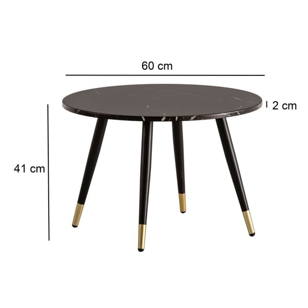 Rootz Modern Round soffbord - vardagsrumsbord - Styliskt marmorutseende - Robusta metallben - 60 cm x 60 cm x 41 cm
