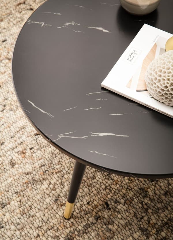 Rootz Modern Round soffbord - vardagsrumsbord - Styliskt marmorutseende - Robusta metallben - 60 cm x 60 cm x 41 cm