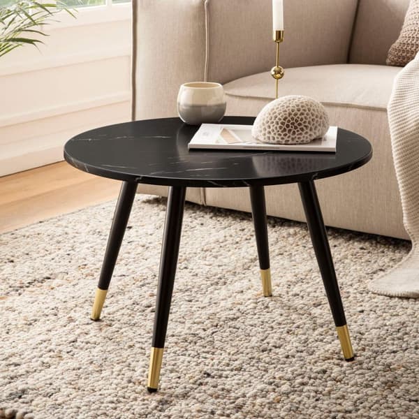 Rootz Modern Round soffbord - vardagsrumsbord - Styliskt marmorutseende - Robusta metallben - 60 cm x 60 cm x 41 cm