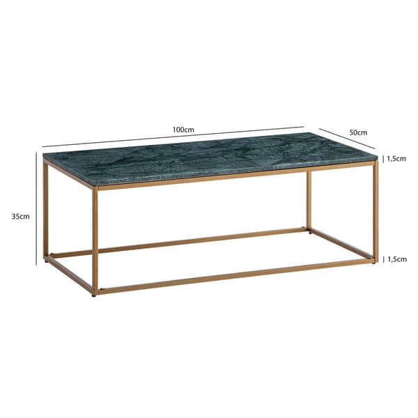 Rootz Rectangular soffbord - Modern marmorbord - Elegant gröngulddesign - Handgjorda unika bitar - 100 cm x 50 cm x 35 cm