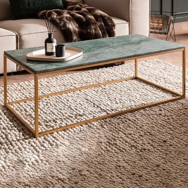 Rootz Rectangular soffbord - Modern marmorbord - Elegant gröngulddesign - Handgjorda unika bitar - 100 cm x 50 cm x 35 cm