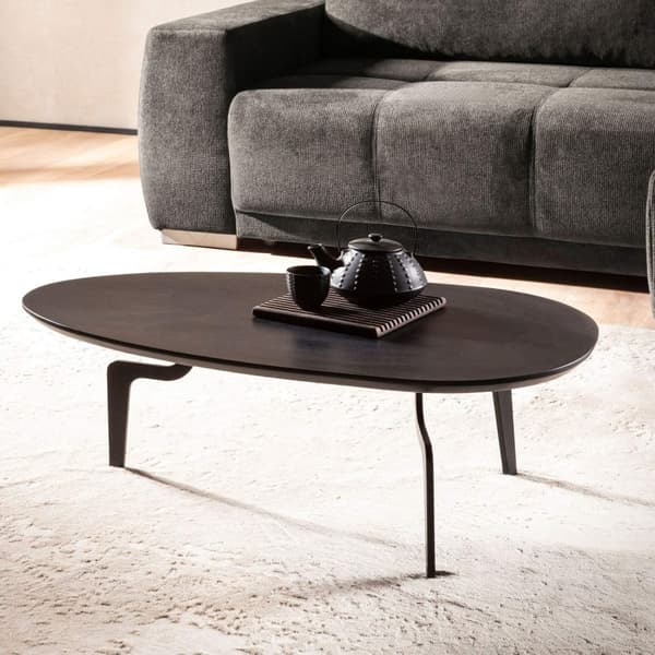 Rootz Oval sohvapöytä - Ajaton muotoilu - Musta puupöytä - Käsintehty - Luonnonpuun vilja - 86 cm x 50 cm x 30 cm