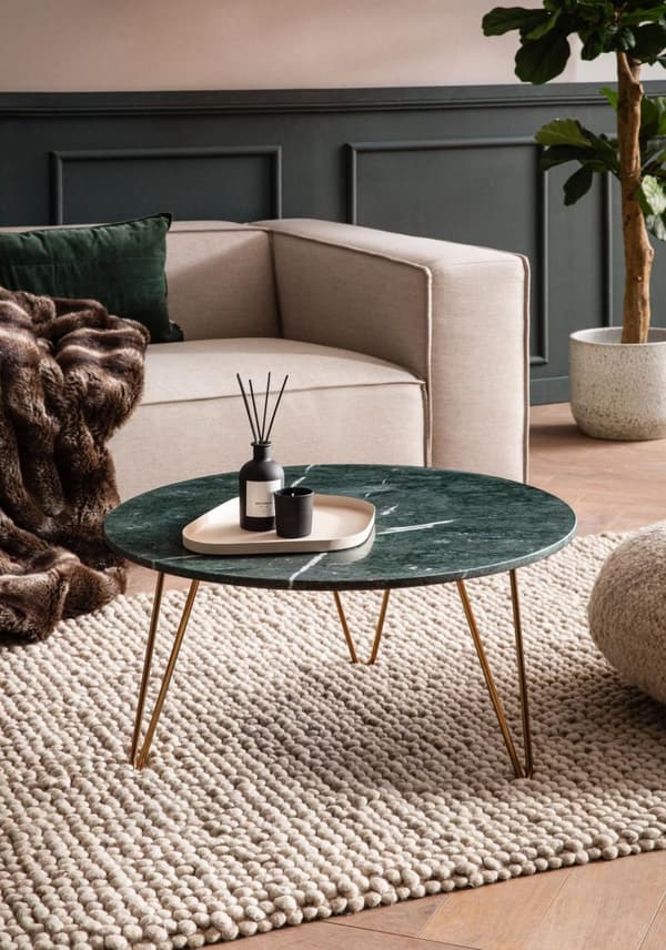 Rootz Round soffbord - Modernt soffbord - Elegant mittbord - Marble Top - 70 cm x 70 cm x 35 cm - Unik handgjord design