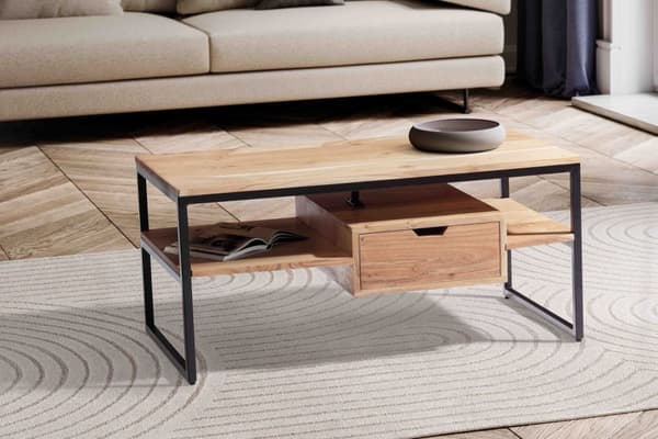 Rootz Stylish soffbord - Modernt bord - Handgjorda möbler - Unik design - 90 cm x 50 cm x 42 cm - Solid Acacia Wood