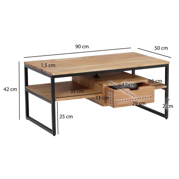 Rootz Stylish soffbord - Modernt bord - Handgjorda möbler - Unik design - 90 cm x 50 cm x 42 cm - Solid Acacia Wood