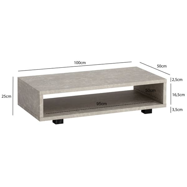 Rootz Moderne sofabord - Mat Stone Look - Open Storage - Scratch -Proof Design - 100 cm x 50 cm x 25 cm