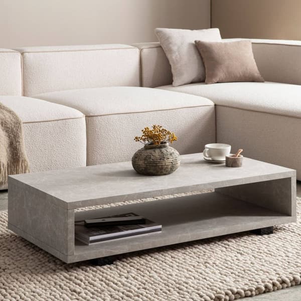 Rootz Moderne sofabord - Mat Stone Look - Open Storage - Scratch -Proof Design - 100 cm x 50 cm x 25 cm