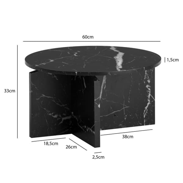 Rootz Moderne sofabord - Round Black Look - Stilfuldt lavt bord - Anti -slip -puder - 60 cm x 60 cm x 33 cm