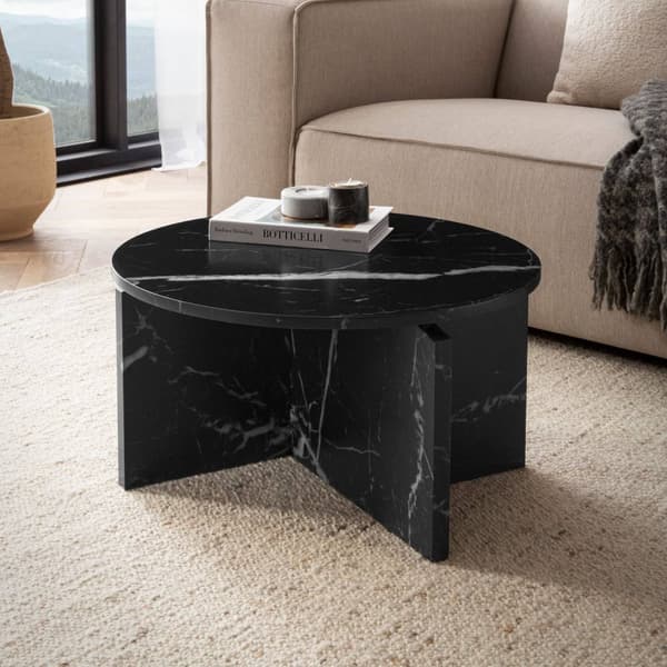 Rootz Moderne sofabord - Round Black Look - Stilfuldt lavt bord - Anti -slip -puder - 60 cm x 60 cm x 33 cm